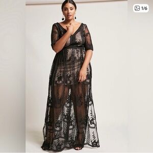 Woven Heart Black Sheer Embroidered Maxi Dress